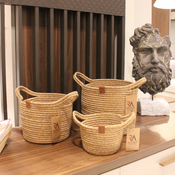 Jüt Halat Sepet Kulplu Bej Küçük 3'lü Set