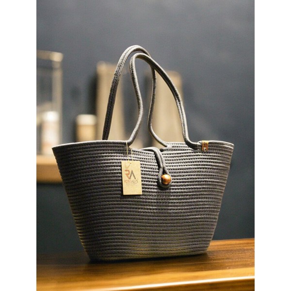 Jüt Düğmeli Antrasit Plaj Çantası