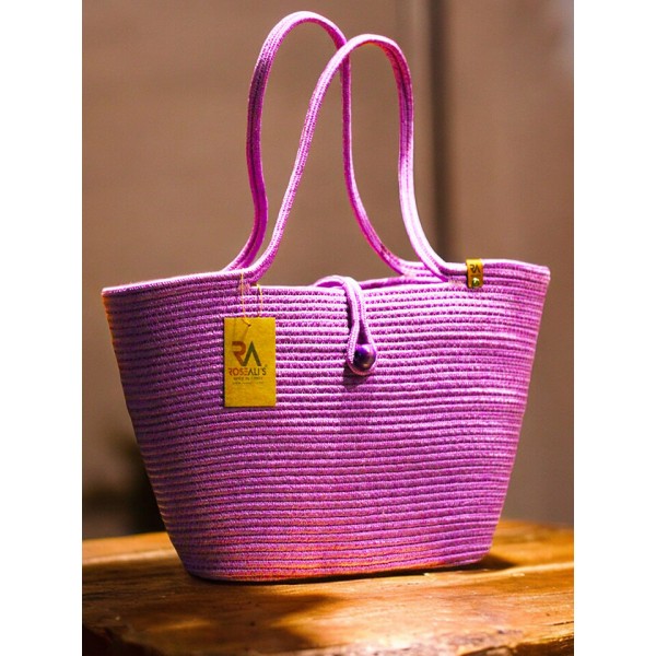 Jüt Düğmeli Mor Plaj Çantası