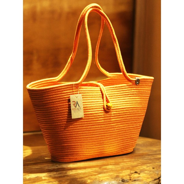 Jüt Düğmeli Turuncu Plaj Çantası
