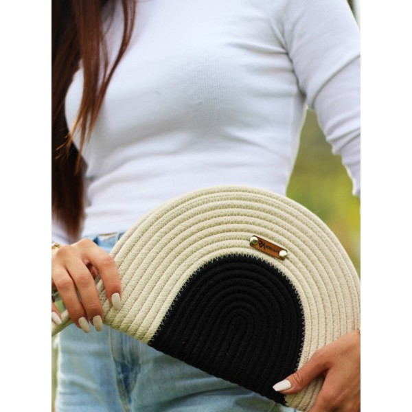 Jüt El Çantası Krem Siyah