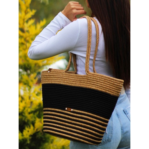 Jüt Hasır Siyah Omuz Çantası