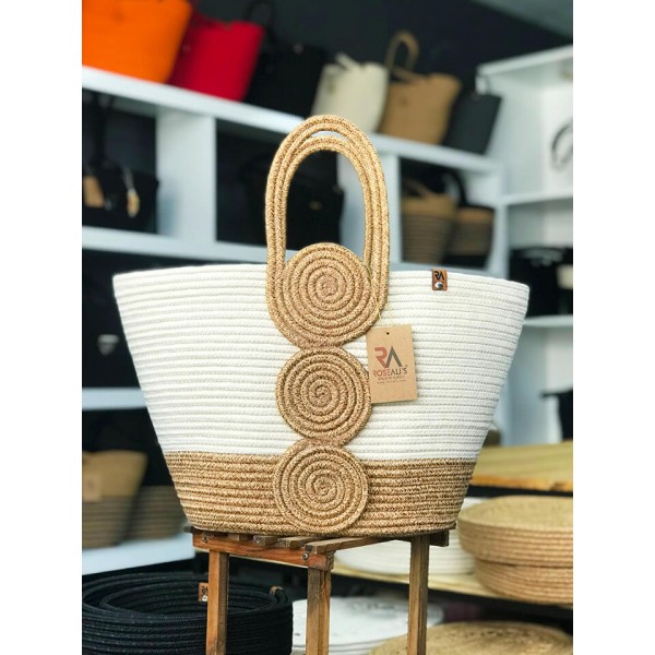 Jüt Krem Yuvarlak Halkalı Omuz Çantası