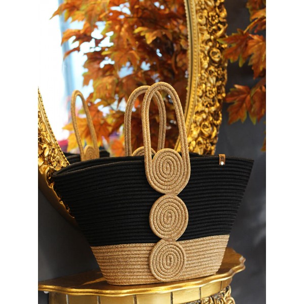 Jüt Siyah Yuvarlak Halkalı Omuz Çantası