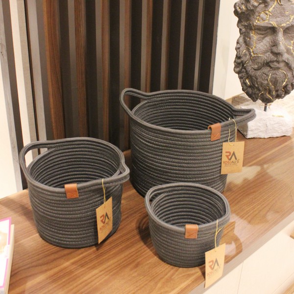 Jüt Halat Sepet Kulplu Antrasit Küçük 3'lü Set
