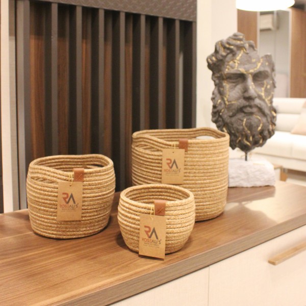 Jüt Halat Sepet Kısa Kulplu Bej Küçük 3'lü Set